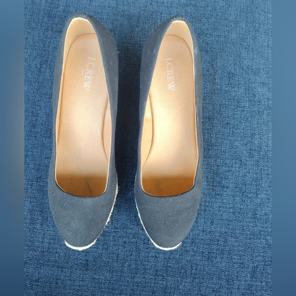 J.Crew Canvas Espadrille Wedge Heels Black Size 10 AL003 Women’s Classic Summer - Picture 1 of 6